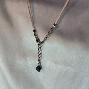 White silk ribbon iolite necklace